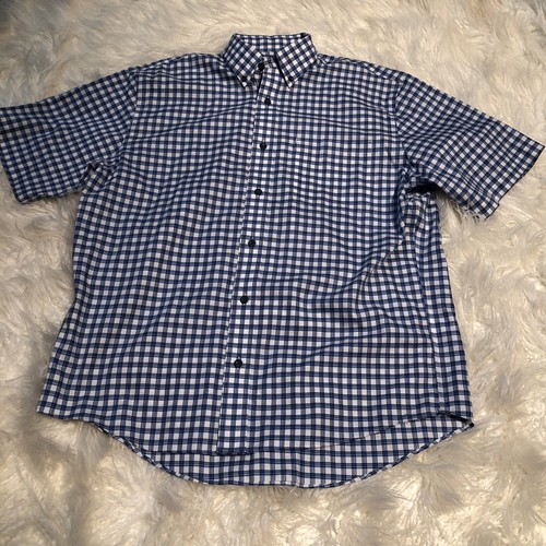 Men Cabela’s Casual Button Down Short Sleeve Shirt Size Large Blue Plaid - Picture 5 of 6