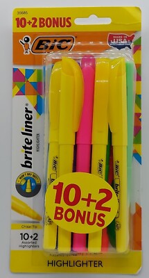 Highlighter Pen Set, BIC Brite liner, 10 plus 2 Bonus, Multicolor Chisel Tip