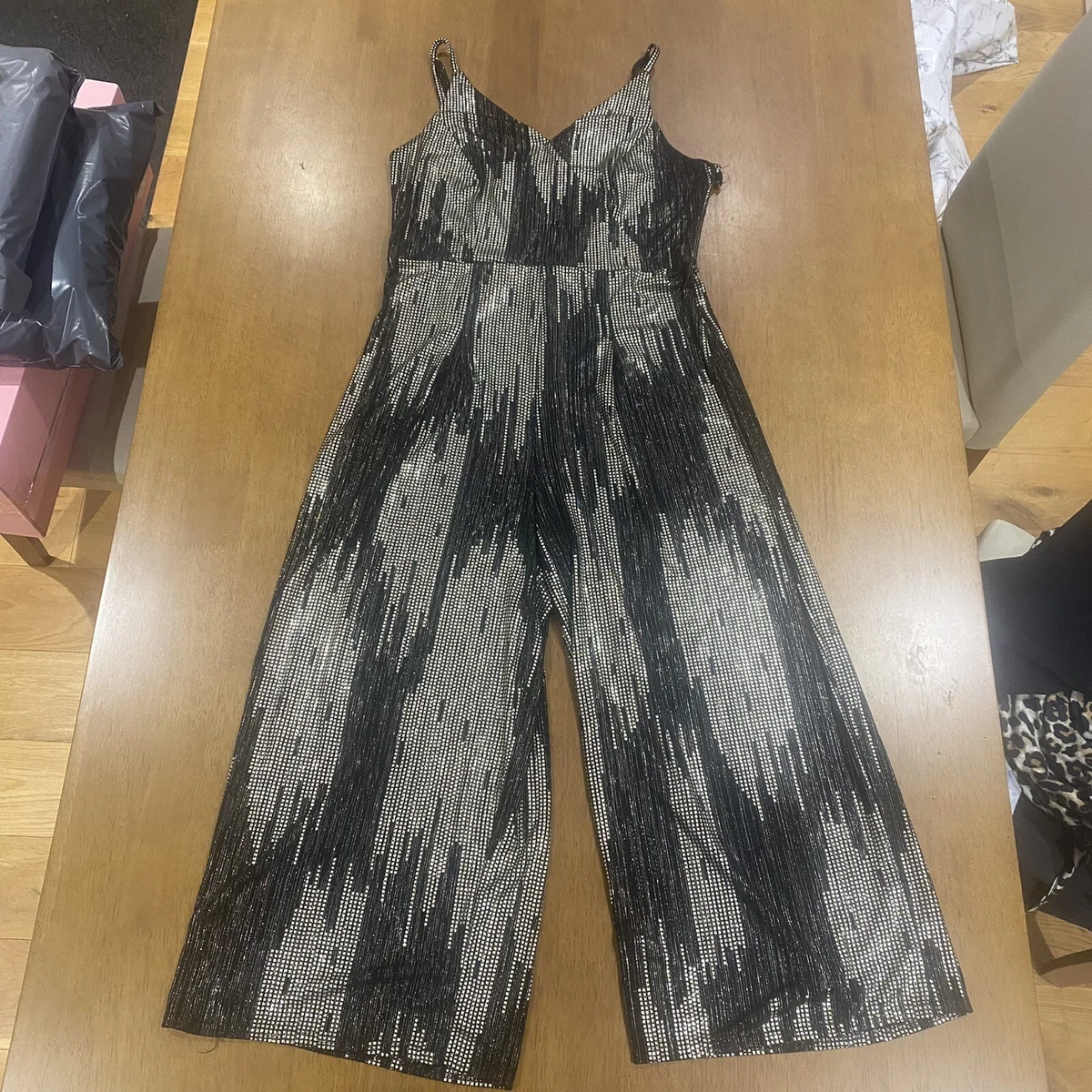 Beautiful F F gold black jumpsuit evening Christmas party size