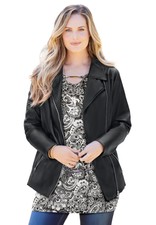 Catherines Women's Plus Size Faux Leather Moto Jacket