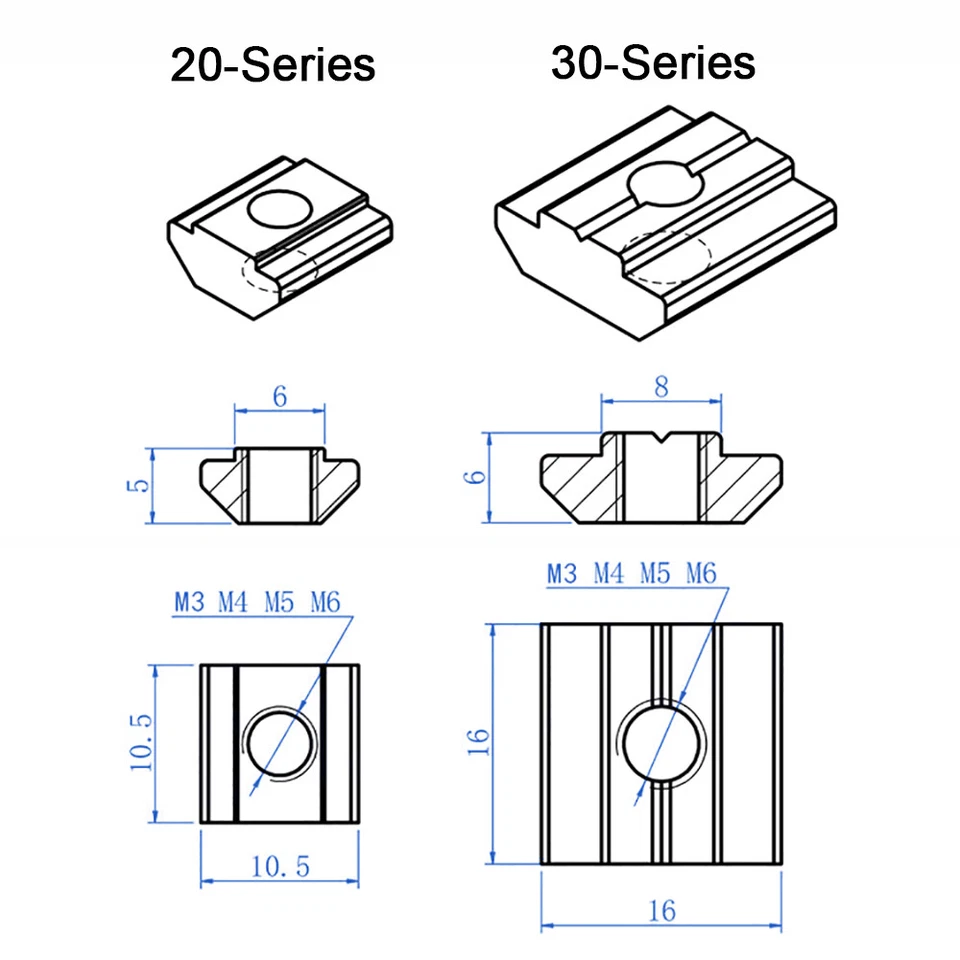 5 Stk. T-Mutter Gewinde M3 M4 M5 M6 Robust Schiebemutter 20/30 Serie Aluminium - Bild 3 von 4