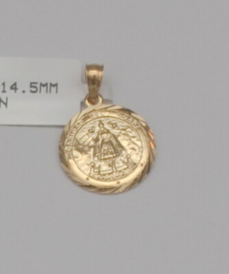 14k Gelbgold Caridad del Cobre Worte auf rundem Charm Anhänger 14,5 mm 1,3 gr Q1