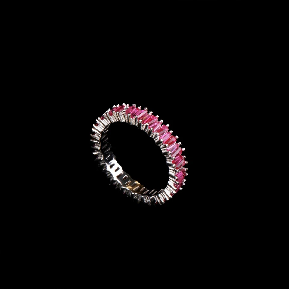 Rosso Zircone Cubico Eternità Completo Fede Nuziale Artigianale Solido Argento - Immagine 3 di 4