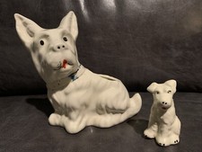 Vintage White Scottish Terrier Scottie Dog Ceramic Pottery Planter and Figurine