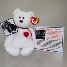 TY Beanie Baby - VALENTINO the Bear (w/ASTRO Commemorative Event Card - 7/26/98)