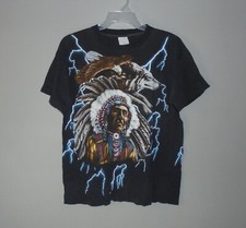 Vintage 90s American Thunder Native American Lightning Distressed Thin Shirt