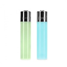 2 briquets à pierre clipper translucides vert et turquoise