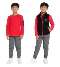 Puma Boys Girls Vest T-Shirt Jogger Red Multicolor 3-Piece Set Elastic Waist