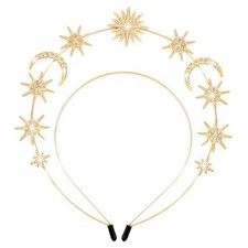 Halo Crown Headband Goddess Headpiece with Star Moon Design for Gold - 02