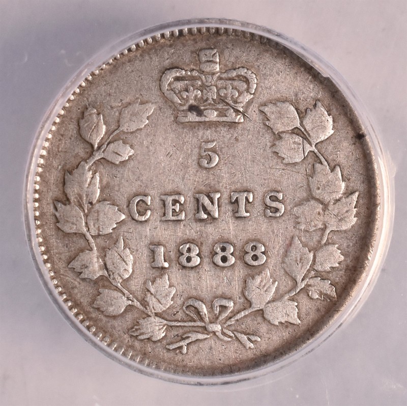 1888 Canada 5 Cents - ANACS VF25 Details - "PQ Looks Nicer"