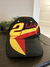 Vintage 90s Rusty Wallace 2 Nutmeg Racing Snapback Hat NASCAR Black Red Yellow