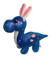 Hugfun Blue Dinosaur Plush Stuffed Animal Pink Spots Bunny Ears Easter 12"
