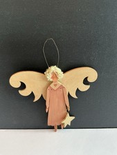 Rustic Folk Art Inspired Wooden Angel Signed By Artist 1997