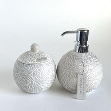 Art House Floral White W/gray Hue Soap Dispenser Container W/Lid Bathroom