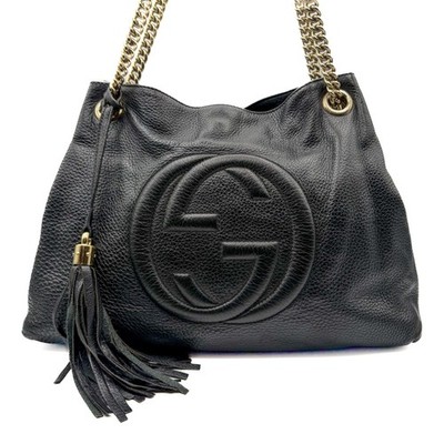 Gucci Soho ブラックレザー ショルダーバッグ Gucci Soho Tassel Chain Black Leather Shoulder Bag 308982