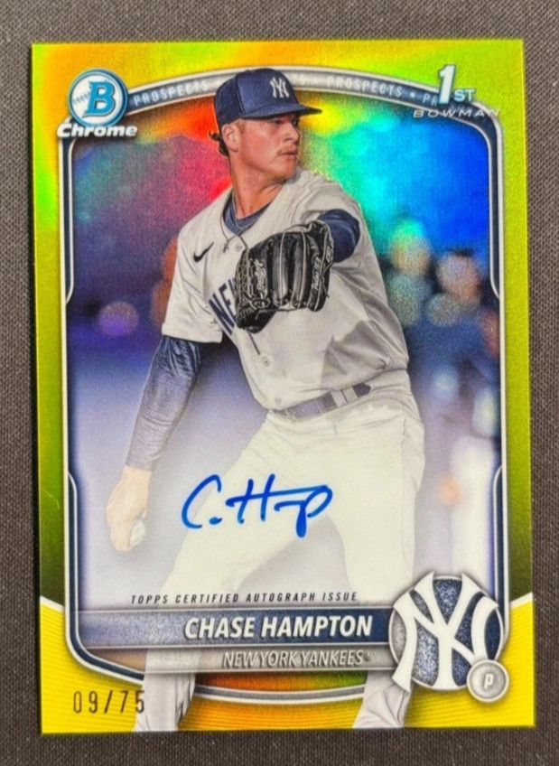 2025 Bowman Chrome Chase Hampton 1st Yellow /75 Auto Yankees #CPA-CHA hard signd