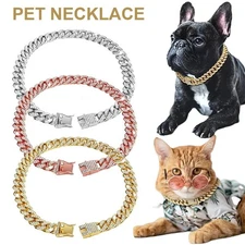 Dog Diamond Cuban Chain Collar Metal Pet Necklace w/ Secure Buckle Cat Jewelry