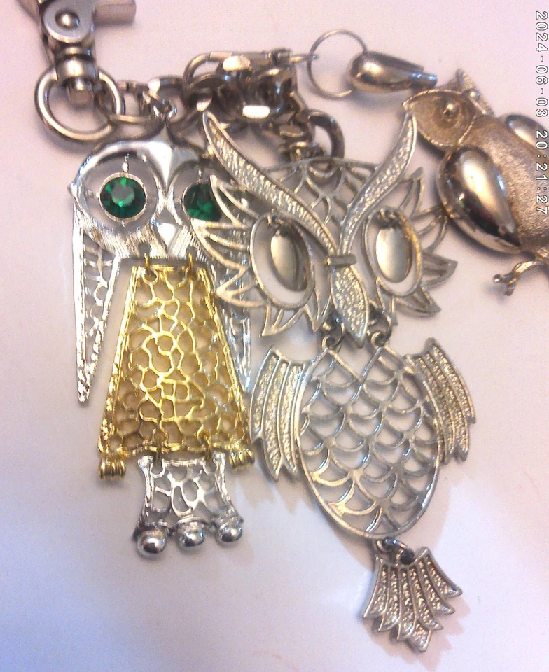 Dijes Bolso Búho Vintage/Llavero Hecho a Mano Joyería Reticulada Pájaros Grandes ÚNICO EN SU CLASE Foto 3 de 4