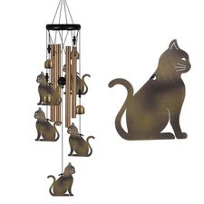 Garden Cat Wind Chimes Outdoor Indoor Decor - with 4 Tubes 4 Bells 5 Cats Win...