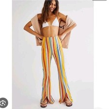 Free People Real Deal Front Spilt Flare Striped Pants L Large Bell Bottoms