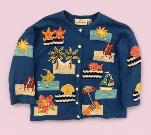 Vintage Design Options Phillip & Jane Gordon Beach Ocean Cardigan Sweater M