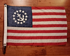 ORIGINAL "TAYLOR MADE" 13 STAR U.S. AMERICAN YACHT/BOAT ENSIGN w/HARDWOOD POLE