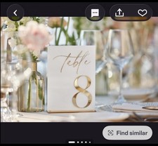 Acrylic Wedding Table Numbers 1-20 with Number 1-20, 5"x7" White and Gold Font