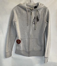 HARLEY DAVIDSON Sweatshirt Womens S Gray Full Zip Hooded Angel Wing Logo **