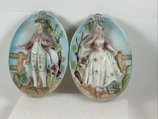 Vintage Lipper & Mann Victorian Girl & Boy Ceramic Wall Art Japan