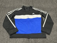 Adidas Jacket Youth 7 Blue Black White Full Zip Track Athletic Three Striped