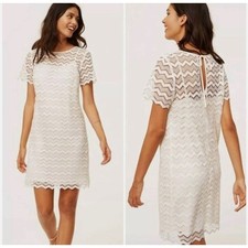 Ann Taylor LOFT NEW Ivory Chevron Lace Short Sleeve Shift Dress Size 4