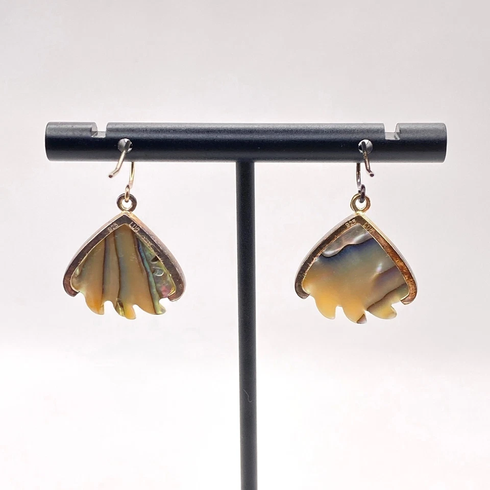 Pendientes vintage de plata esterlina 925 con concha de abulón LUCAS LAMETH firmados por mop Foto 3 de 4