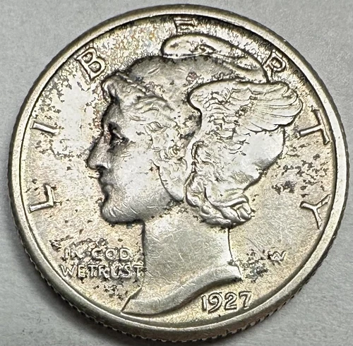 1927 MERCURY DIME AU+ EARLY HIGHER GRADE CIRCULATED SILVER COIN