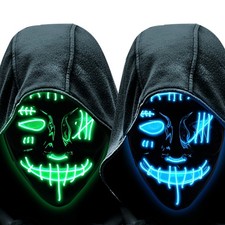 2/3x Halloween Led Scary Mask Light up EL Wire Costume Cosplay Purge Rave Party
