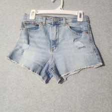 Levi  s Girls Mini Mom Shorts Size 10 Distressed Cutoff Denim Jean Shorts Blue