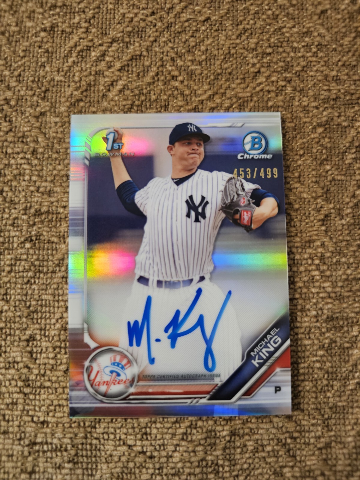 2019 Bowman Chrome MICHAEL KING- 1st Bowman Auto Refractor #453/499 - Yankees