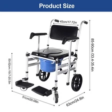 Multifunction Bath Commode Shower Chair Seat Wheelchair for Elderly Disable,US