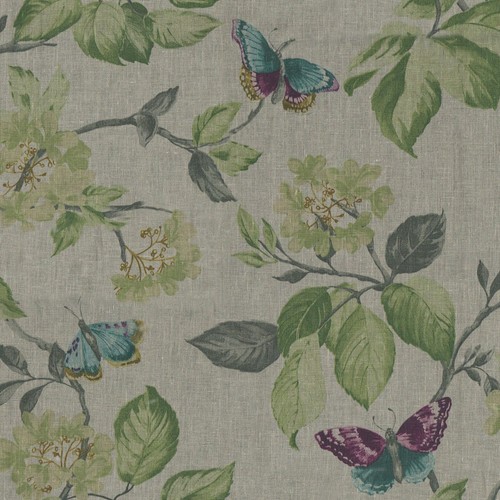 Französische Textilien Butterfly Paradise 100 % Leinen Designer Druckstoff (Natural) - Bild 2 von 4