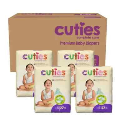 Box of Cuties Complete Care Premium Baby Diaper Size 5 4pks x27 Total of 108 ct