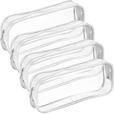 4 Pieces Clear PVC Big Capacity Zipper Pencil Bag, Pen Pencil Case Makeup White