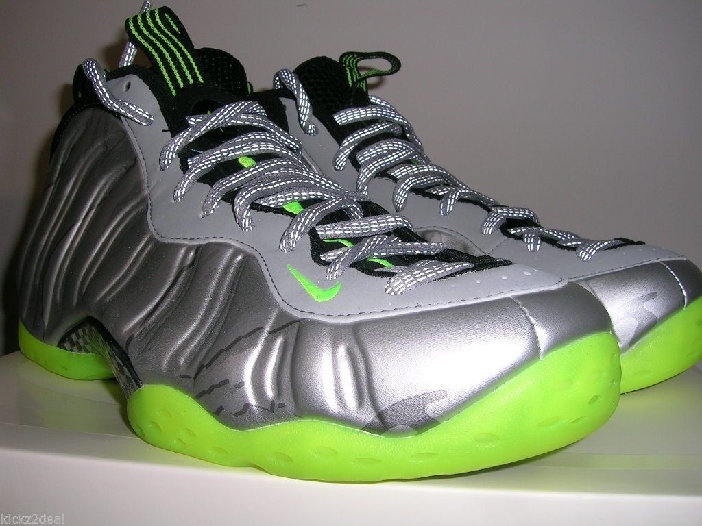 silver and lime green foamposites