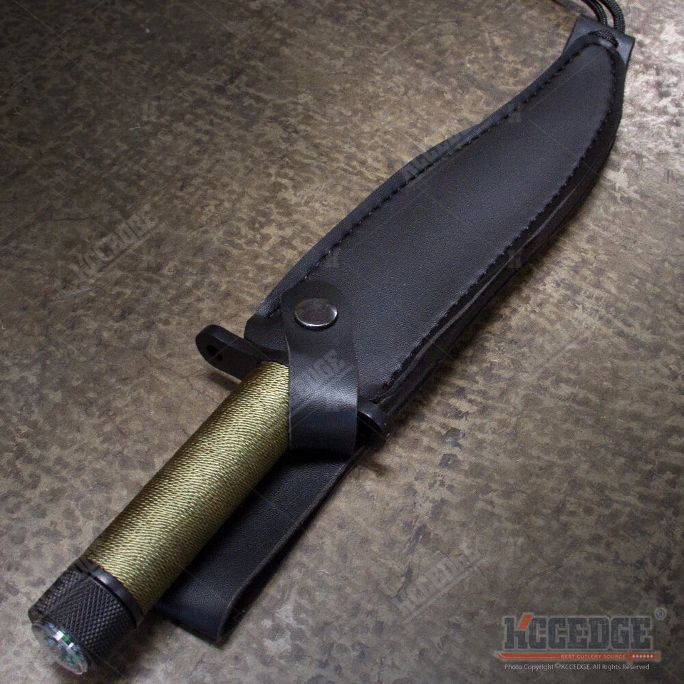 13 1/4" Two Tone Blade Rambo Hunting Survival Knife w/ Survival Kits Leather - Image 4 of 4