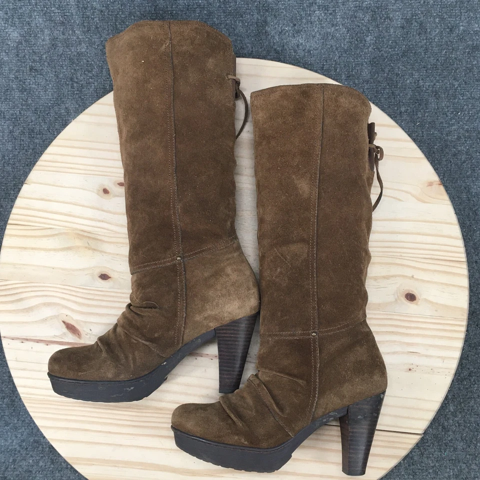 Nicole Boots Womens 8.5 M Aboard Tall Riding Brown Suede Leather Cone Heels - Image 2 of 4