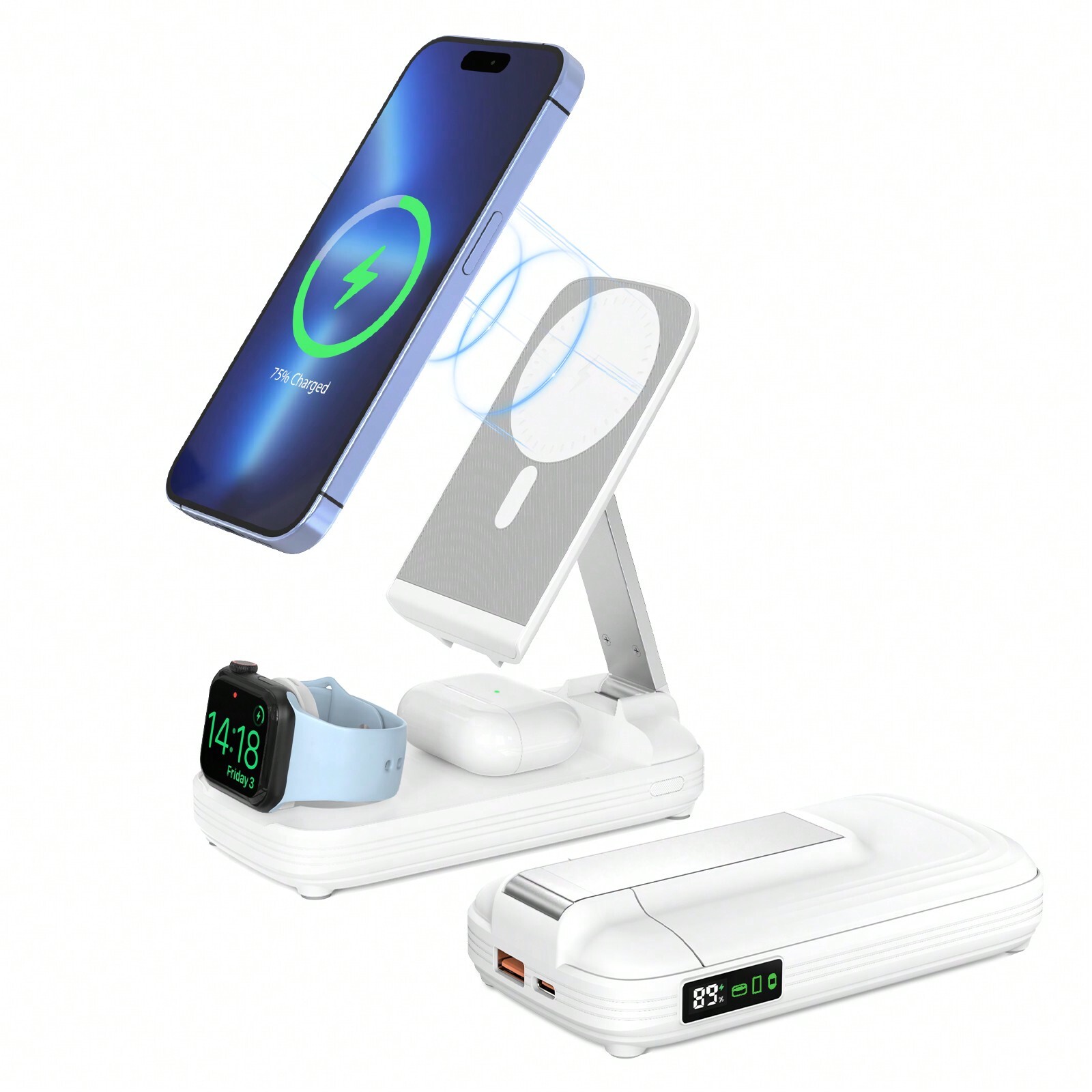 BezosMax 5 In 1 Wireless Charging Station With 10000mAh Power Bank Digital Displ