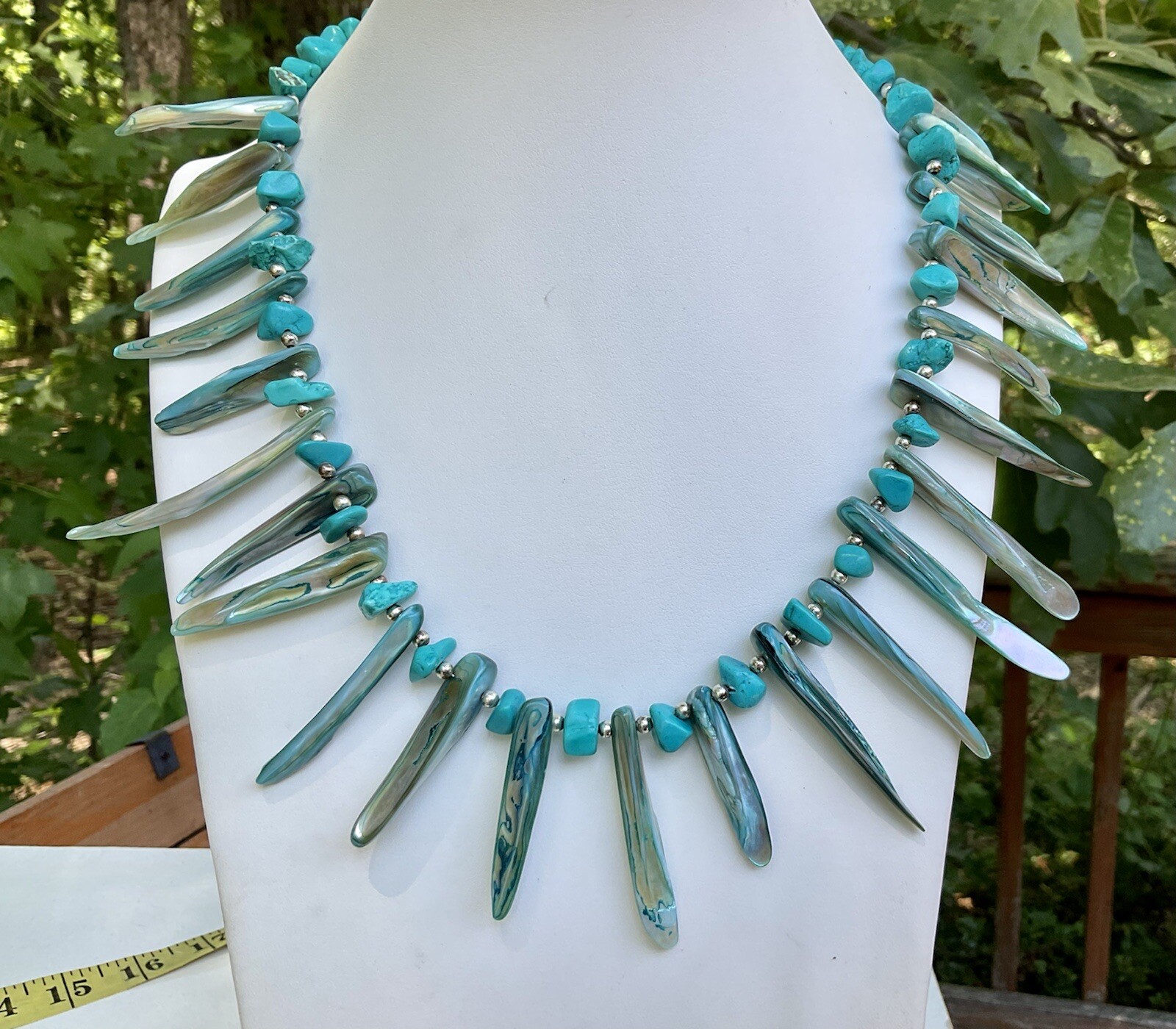 Southwestern Statement Shell Turquoise Necklace T… - image 2