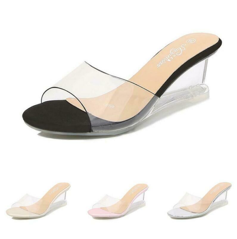 PANTOFOLA D’ORO Sandali donna trasparenti tacco zeppa scarpe punta aperta ciabatte semplici moda casual tg