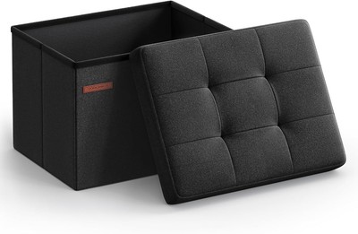 Small Folding Storage Ottoman Foot Rest Stool, 16.1x12.2'', 286 lb, Black