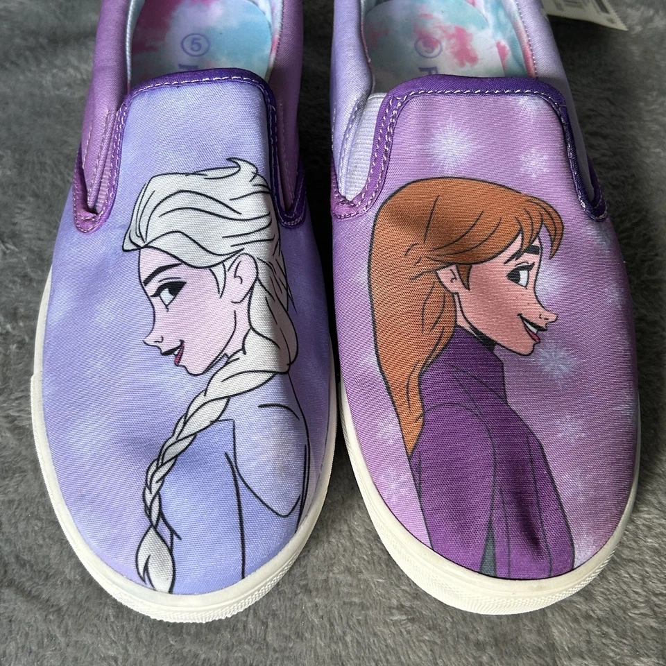 Disney Frozen Elsa & Anna Tenis Niñas Grandes Talla 5 Púrpura Zapatos Sin Cordones Foto 2 de 4