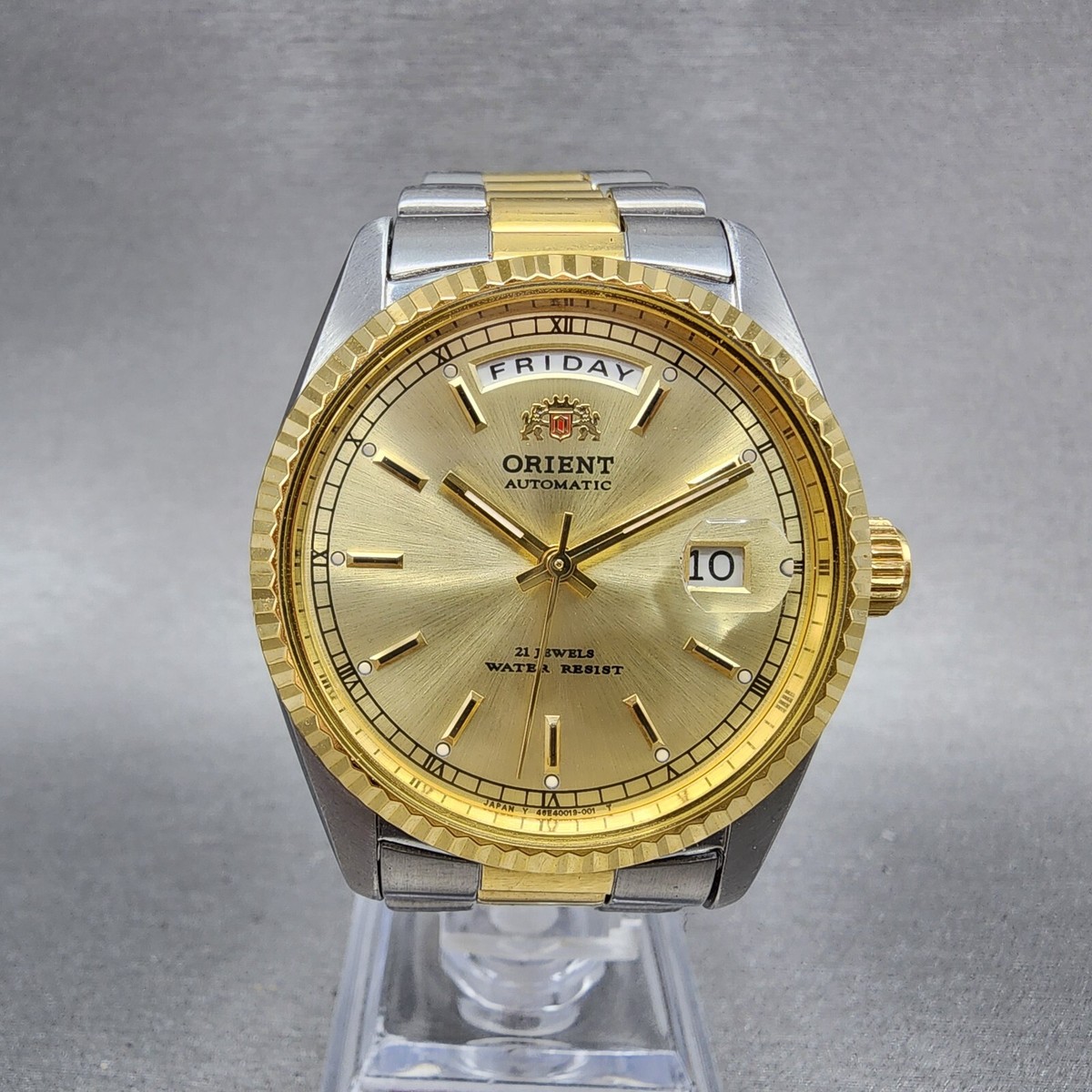 Orient President Watch Men 36mm Gold Dial Two Tone Daydate