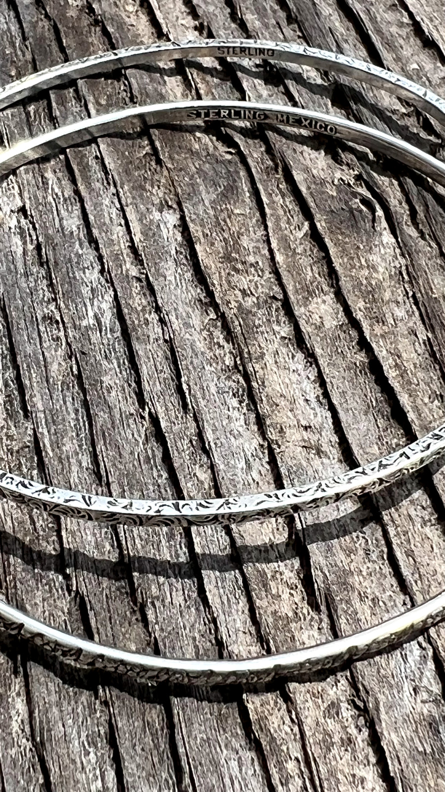 Patterned Sterling Silver Bangle Bracelet Set - M… - image 4